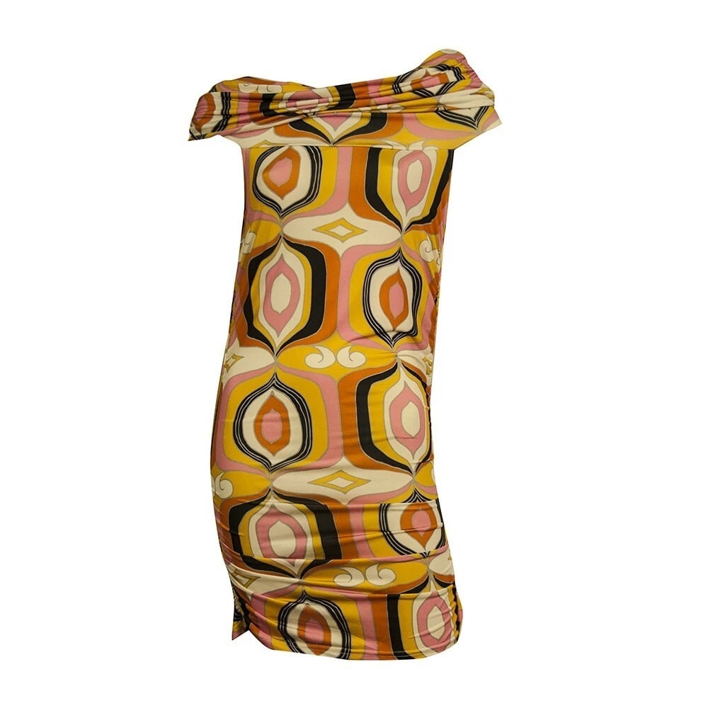Matthew Multicolor Printed Off Shoulders Draped mini Bodycon Dress size 2 - 7