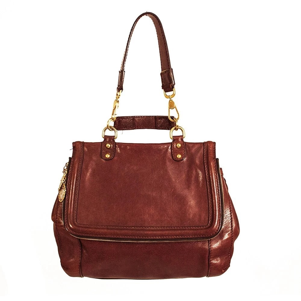 Dolce & Gabbana Burgundy Leather Flap Top Zipper Pocket Sicily Shoulder Hand Bag (1 of 8)