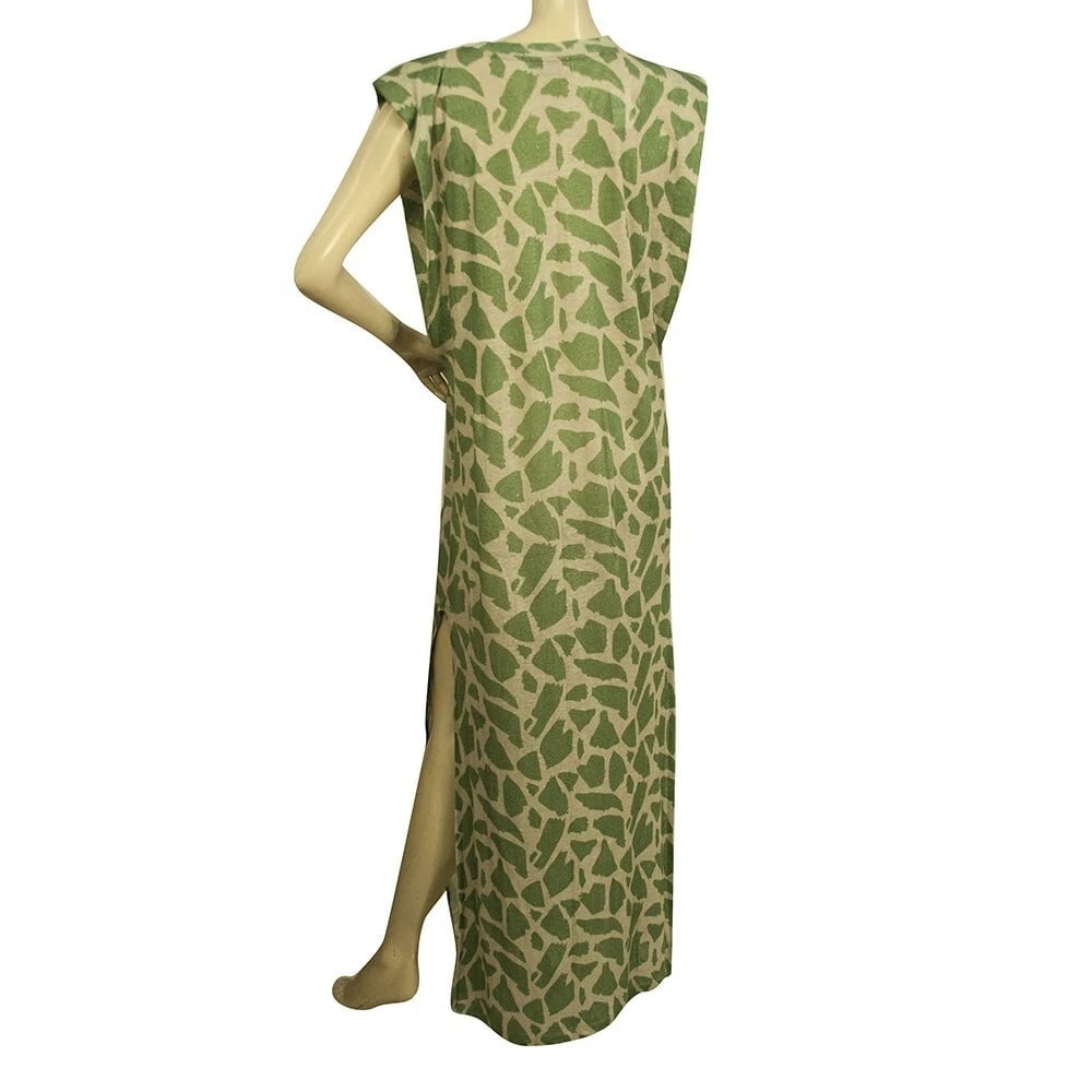 Mr Mood Green Beige Linen Maxi Padded Shoulders Sleeveless Dress size 1 - 2