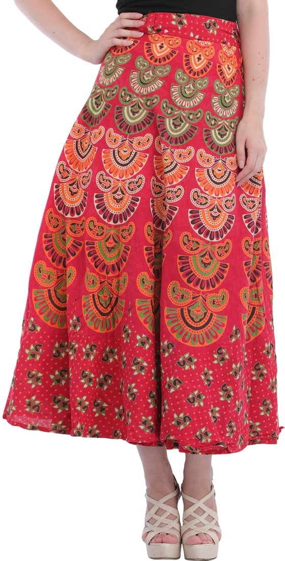 Block-Printed Sanganeri Wrap-Around Skirt from Pilkhuwa: Title:Block-Printed Sanganeri Wrap-Around Skirt from Pilkhuwa Description:This lovely block-printed skirt from the Pilkhuwa region of Uttar Pradesh comes in solid pastels that set off the peculiar