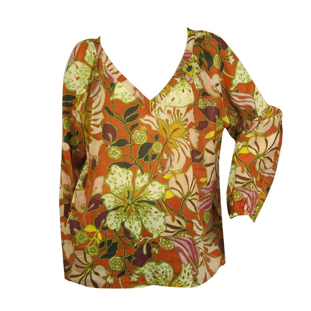 Maliparmi Multicolor Floral V Neckline Tunic Top Blouse size 46 - 7