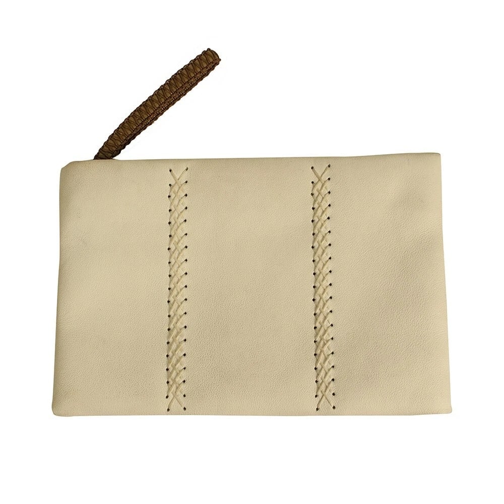 Callista Crafts off white leather with brown braided wristlet clutch bag handbag (1 of 9)