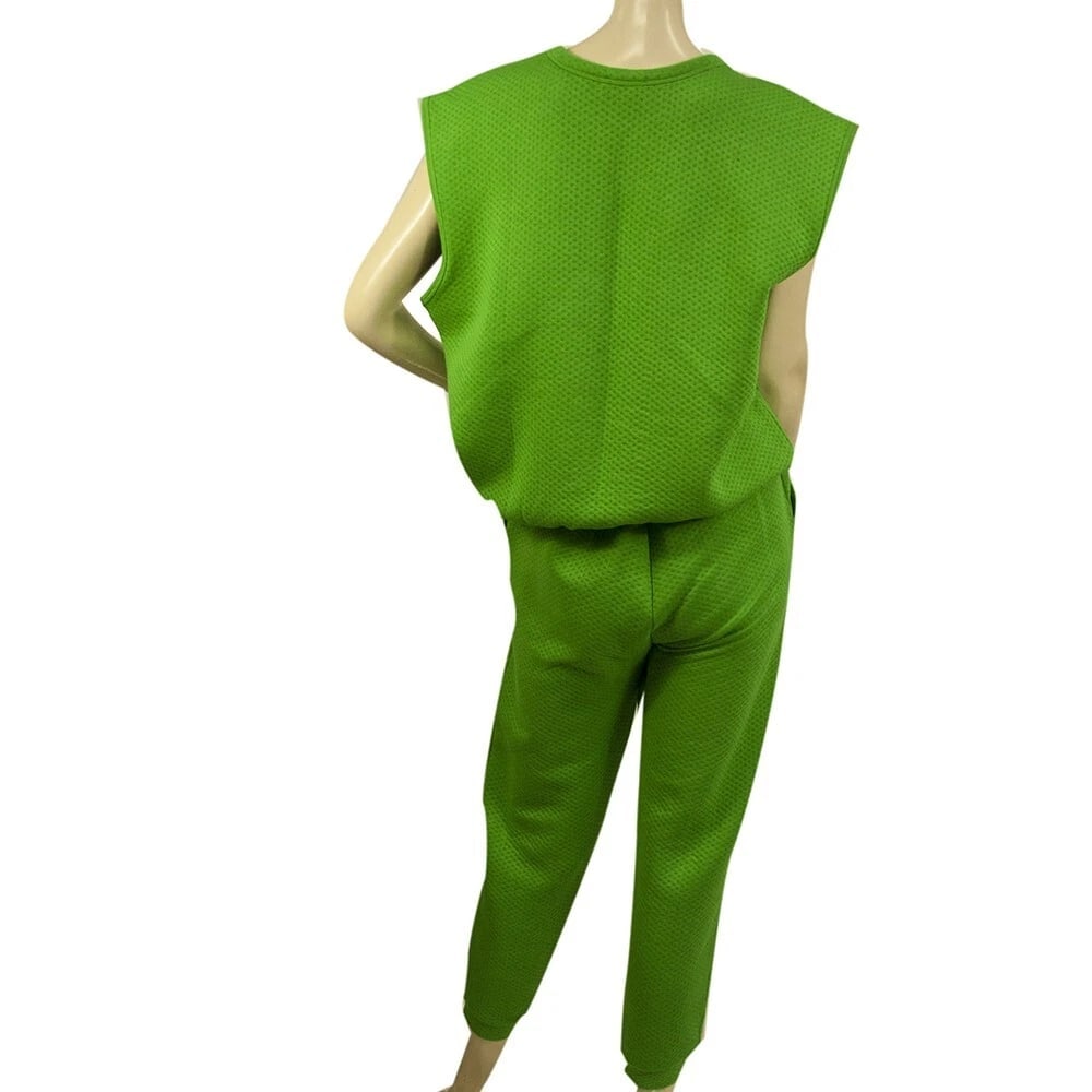 American Vintage Green Sleeveless Top( M/L) Sweat Pants ( S ) Sport Lounge Set - 2