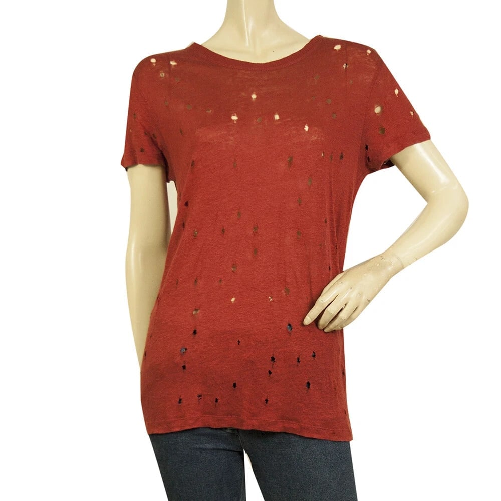 IRO Clay Red Linen Short Sleeve T-shirt Top with Holes size XS: Title:IRO Clay Red Linen Short Sleeve T-shirt Top with Holes size XS Description:IRO Grayle Black Cotton Short Sleeve T-shirt Top with Holes size XS IRO Clay Red Linen Short Sleeve T-shirt Top with