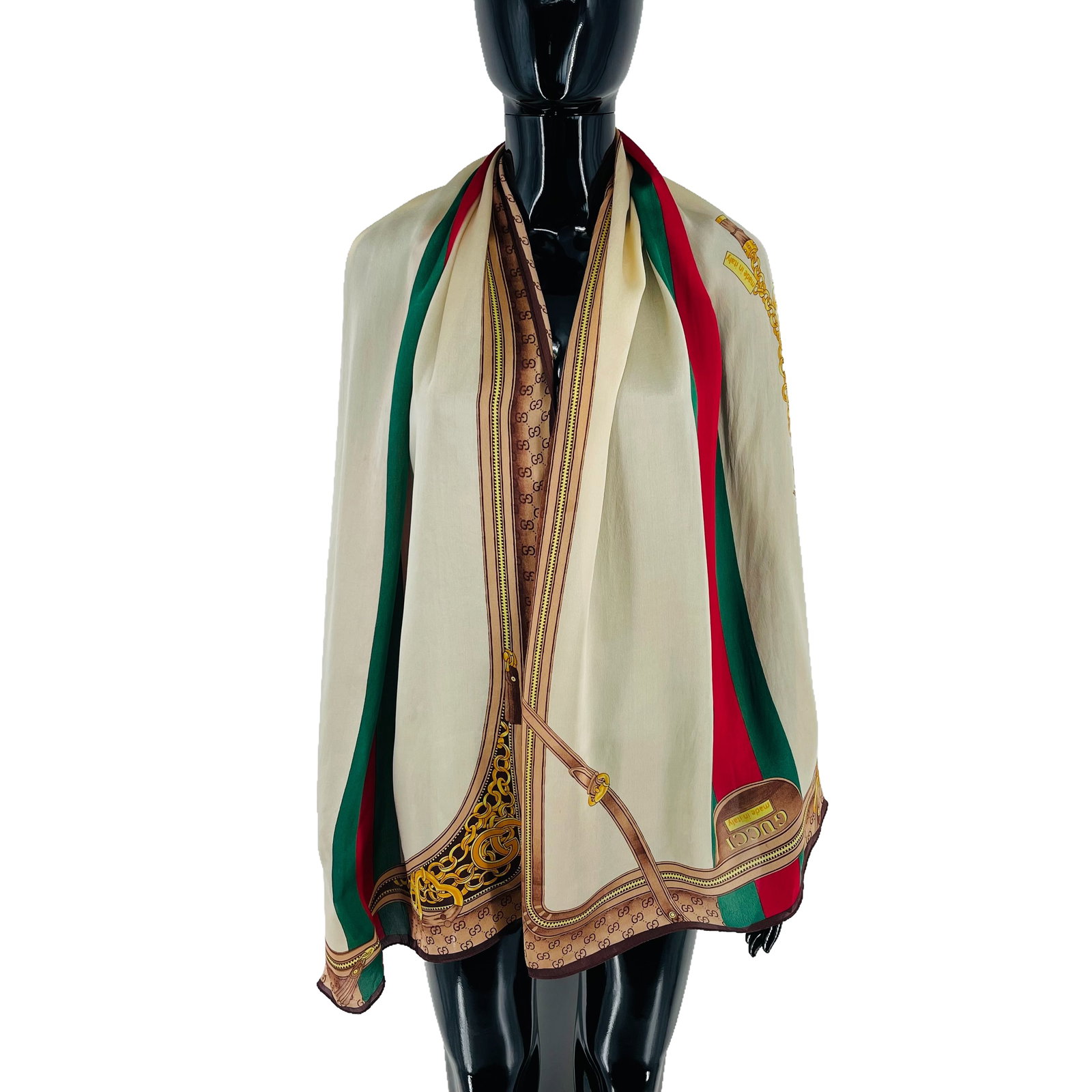 Gucci Beige Printed 100% Silk Scarf: Title: Gucci Beige Printed 100% Silk Scarf Brand:Gucci Date/Period: Modern Materials:100% Silk Size:One Size Description:Gucci Beige Printed 100% Silk Scarf Reserve: $80.00 Shipping: Domestic: Flat-ra