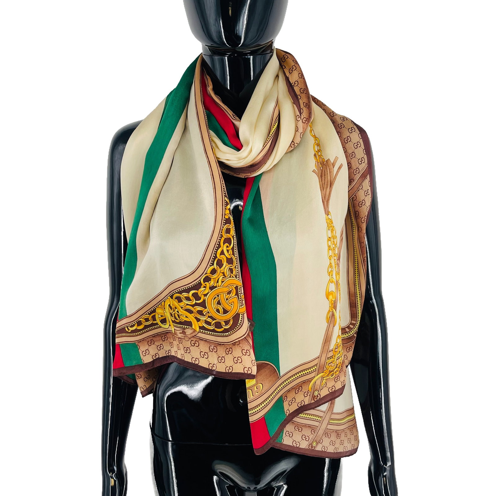 Gucci Beige Printed 100% Silk Scarf - 4