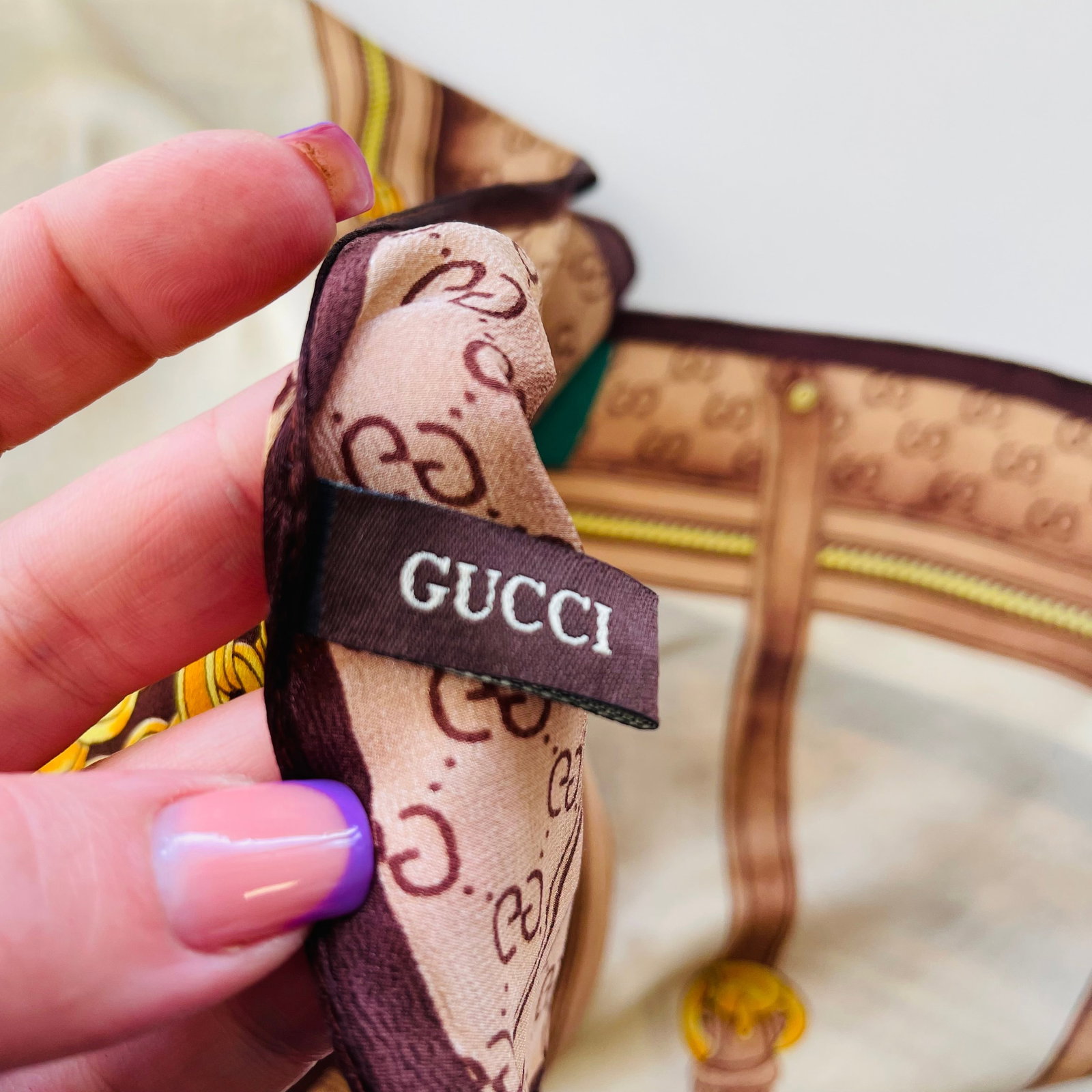 Gucci Beige Printed 100% Silk Scarf - 6