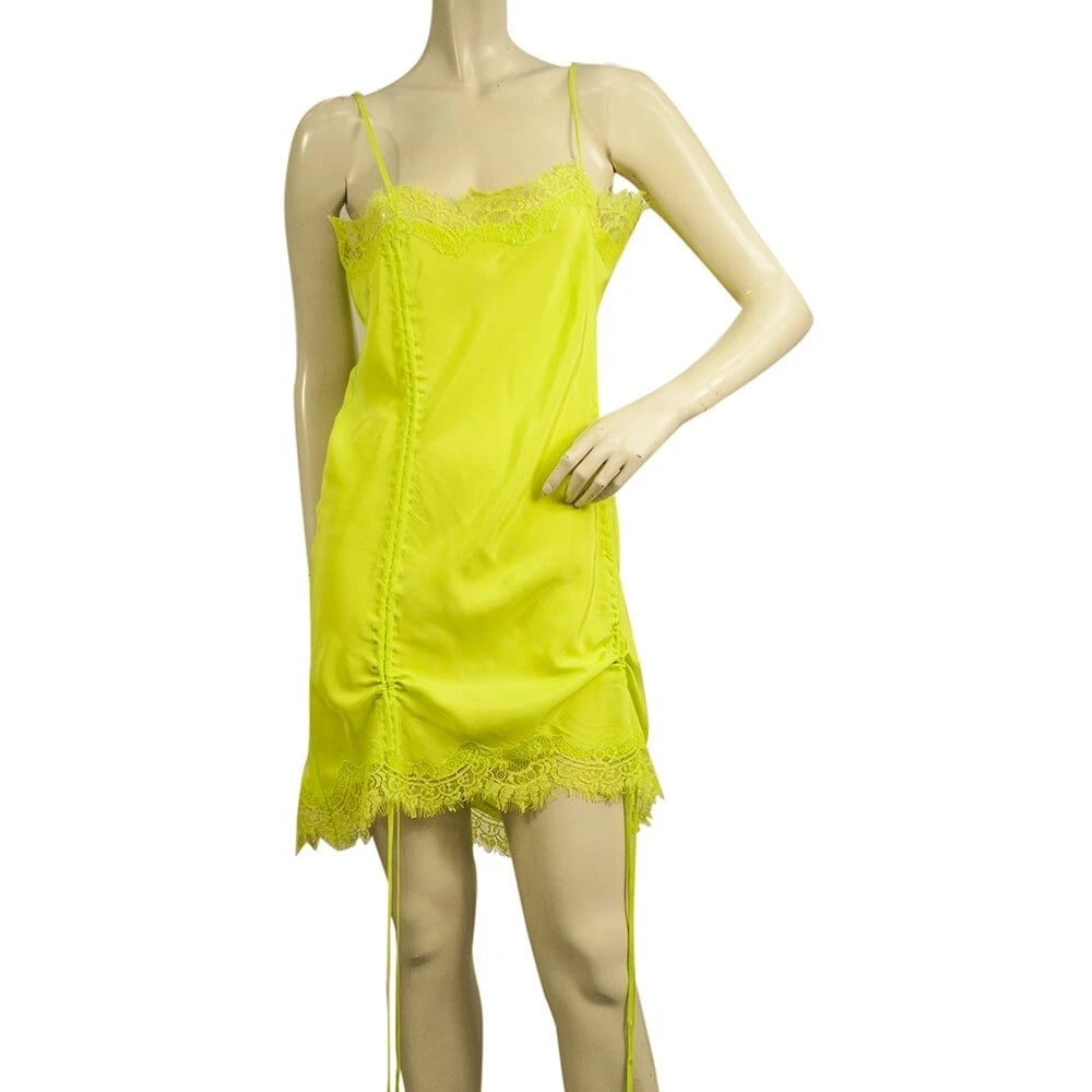 Gold Hawk Yellow Lime Lace Trim Mini Sleeveless Spaghetti 100% Silk Dress size M: Title:Gold Hawk Yellow Lime Lace Trim Mini Sleeveless Spaghetti 100% Silk Dress size M Description:Dondup Black Viscose Mini Sleeveless Tank LBD Dress size L Gold Hawk Yellow Lime Lace Trim Mini