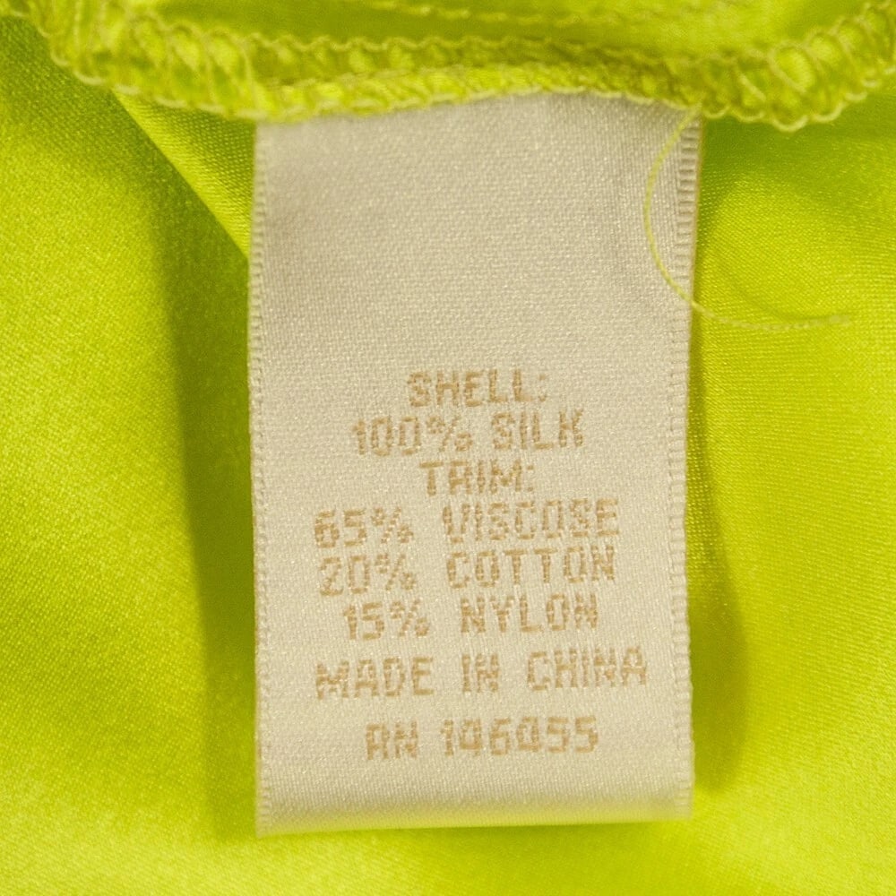 Gold Hawk Yellow Lime Lace Trim Mini Sleeveless Spaghetti 100% Silk Dress size M - 4