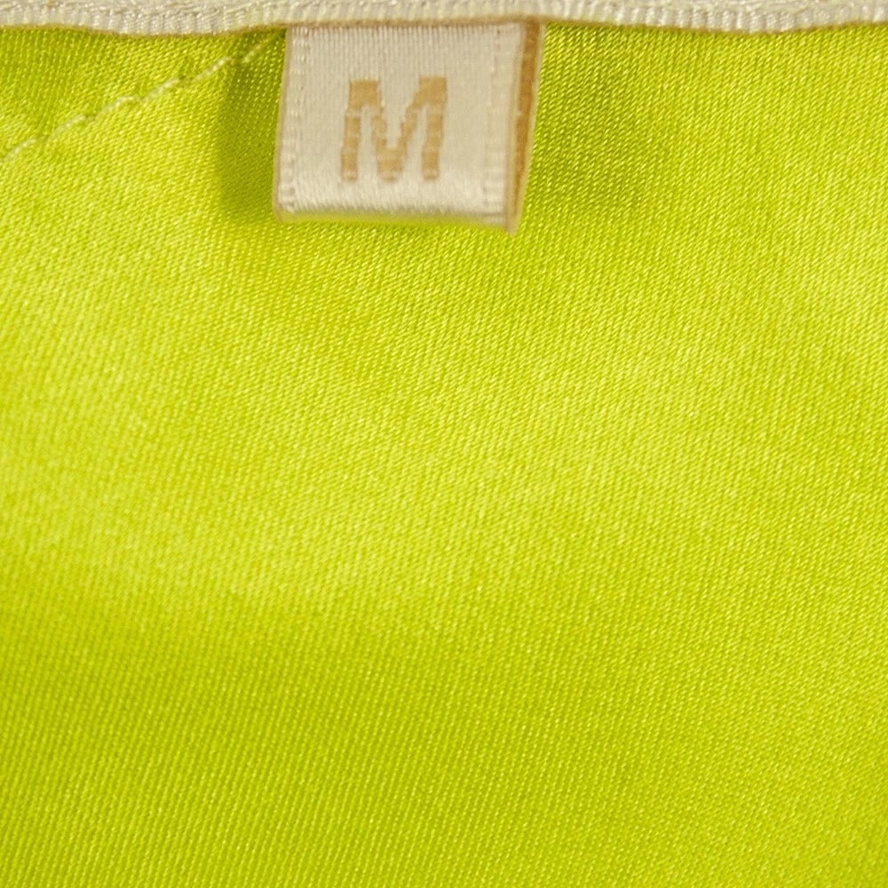 Gold Hawk Yellow Lime Lace Trim Mini Sleeveless Spaghetti 100% Silk Dress size M - 5