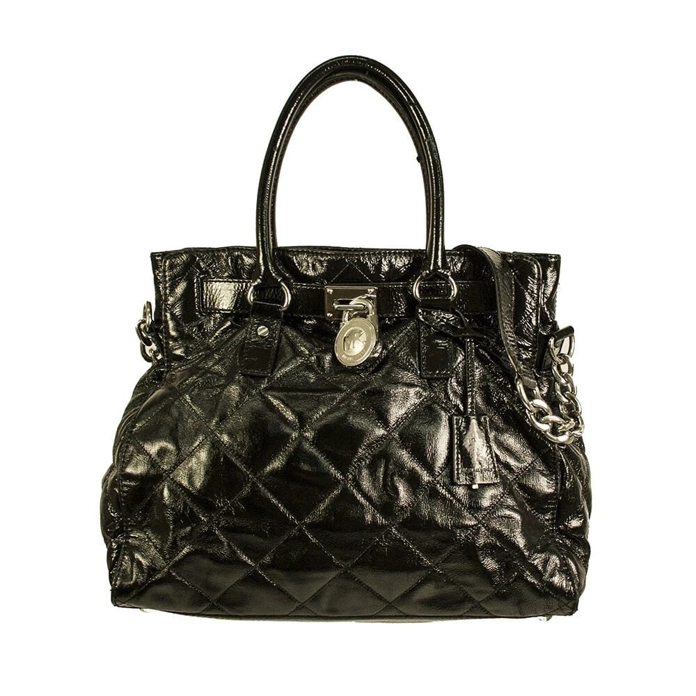 Michael Kors Hamilton Black Quilted Patent Leather Padlock Handbag Shoulder bag (1 of 9)