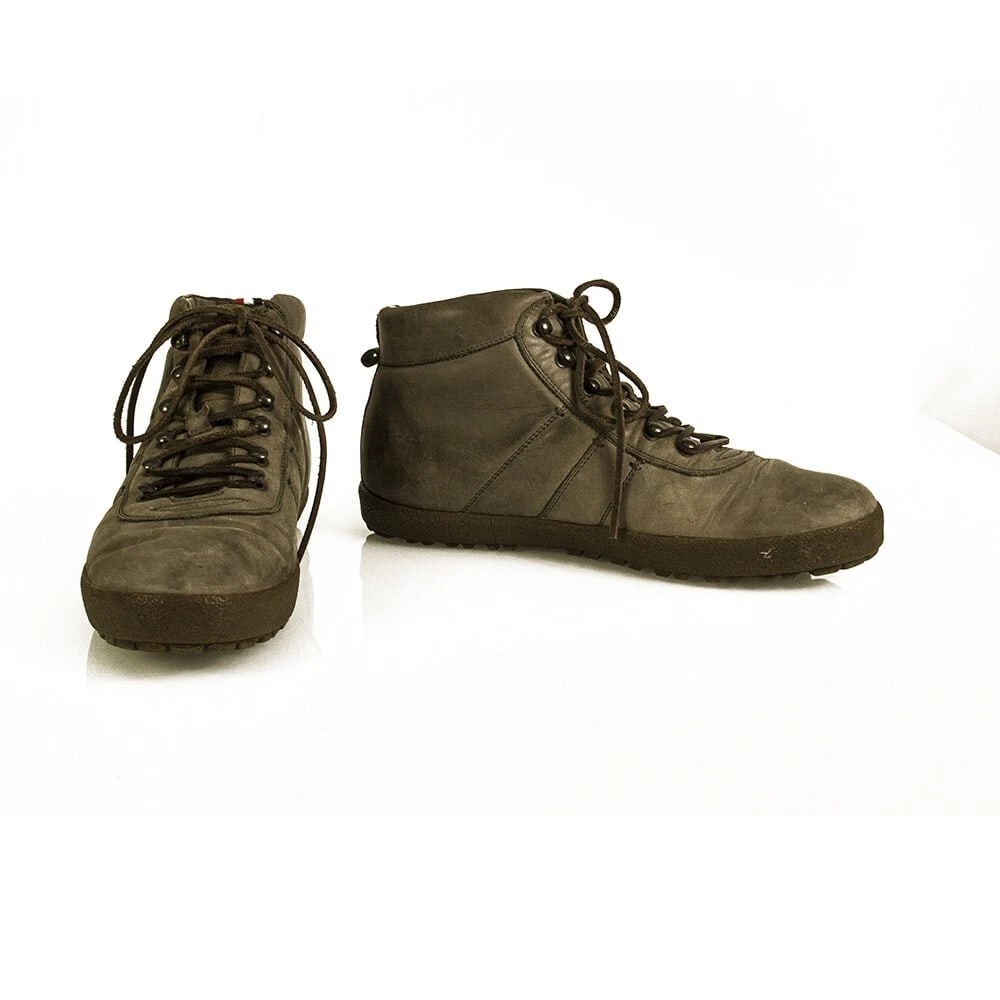 Moncler Men's Gray Distressed Leather High Top Sneakers Booties size 44 Shoes (1 of 12)