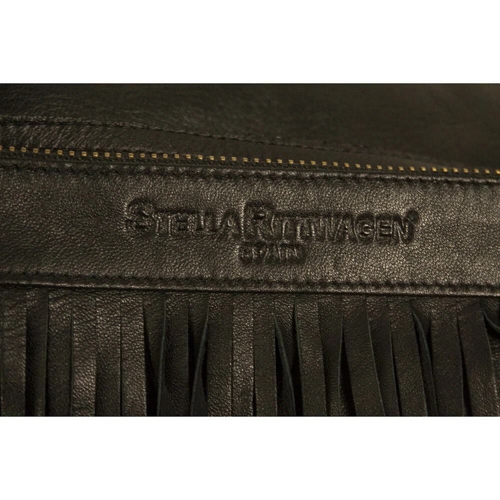 Stella Rittwagen Black Leather Boho Hippie Shoulder Bag with Fringes Handbag - 7