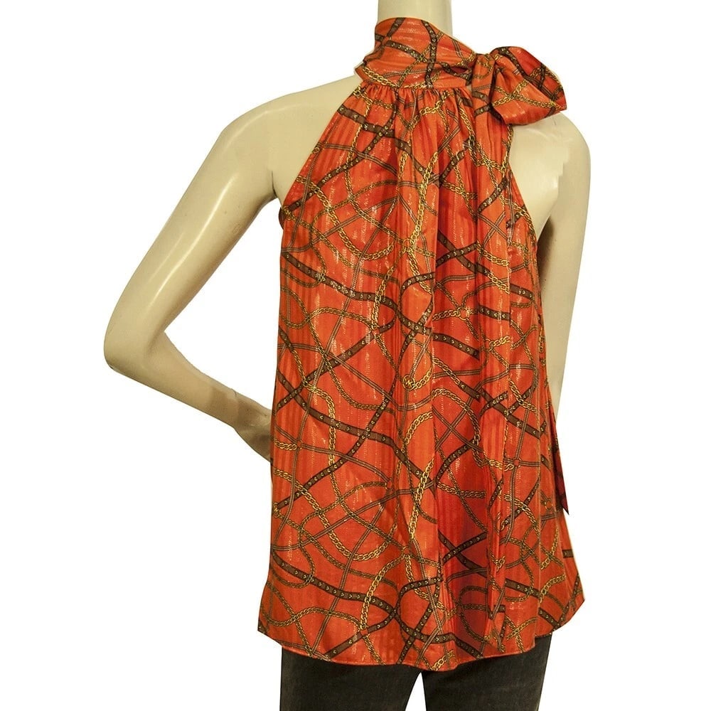 Michael by Michael Kors Orange Glittery Halter Neck Chain Logo Top Blouse XS - 2