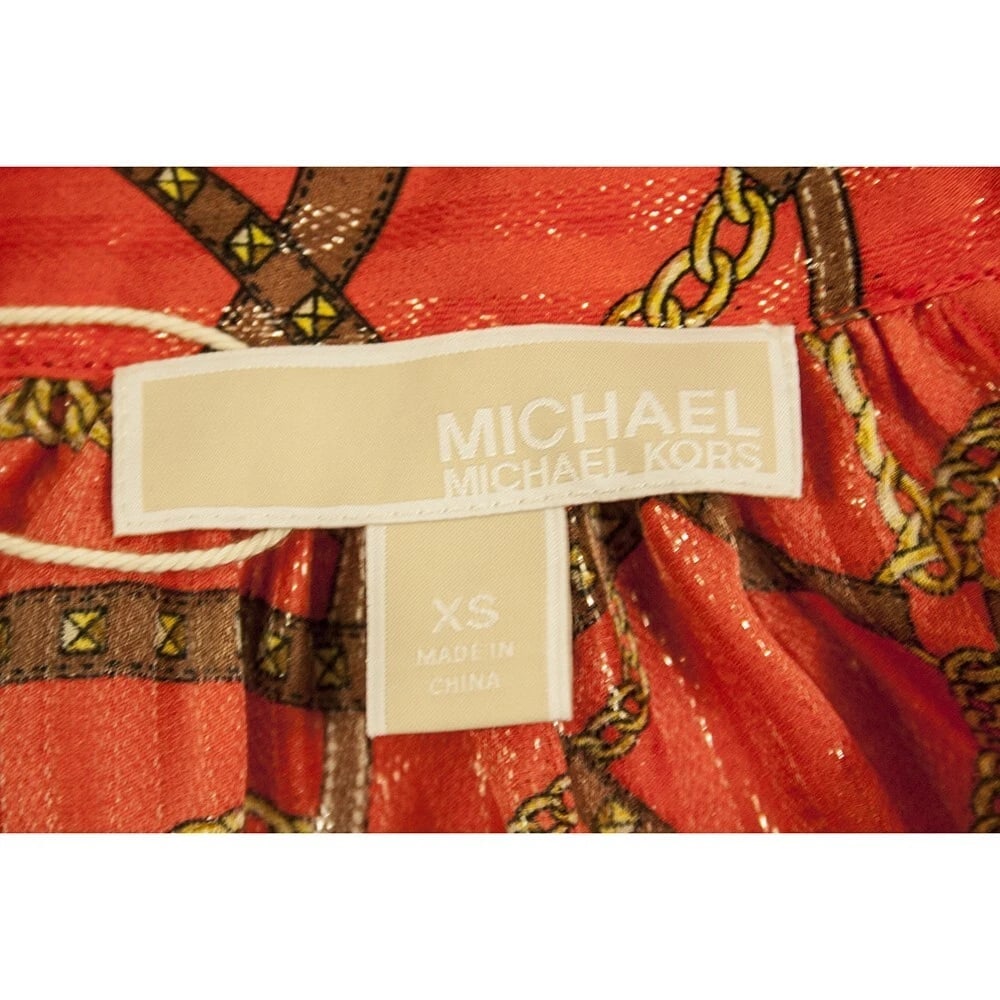 Michael by Michael Kors Orange Glittery Halter Neck Chain Logo Top Blouse XS - 3