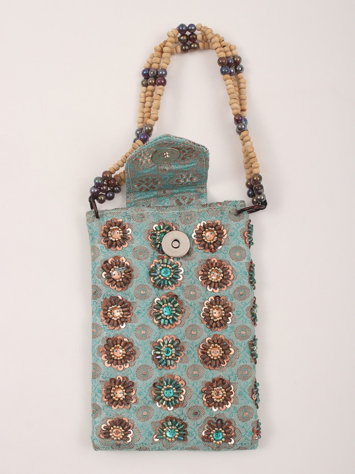 Brocaded Key Case from Banaras with Beaded Handle - 2