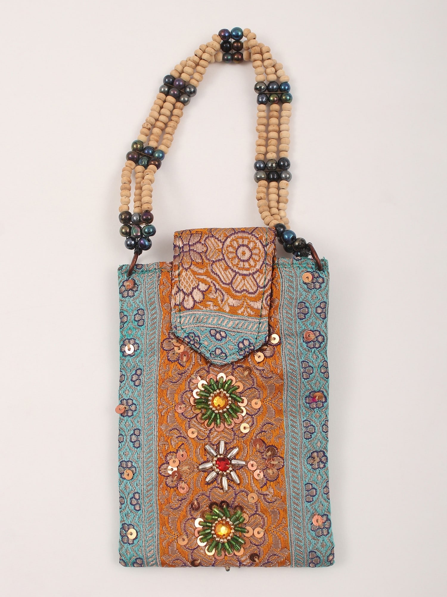 Brocaded Key Case from Banaras with Beaded Handle: Title:Brocaded Key Case from Banaras with Beaded Handle Description:This ?Key Case? from Banaras transports you to a realm of splendour, where tradition meets luxury. Woven with brocade, each stitch