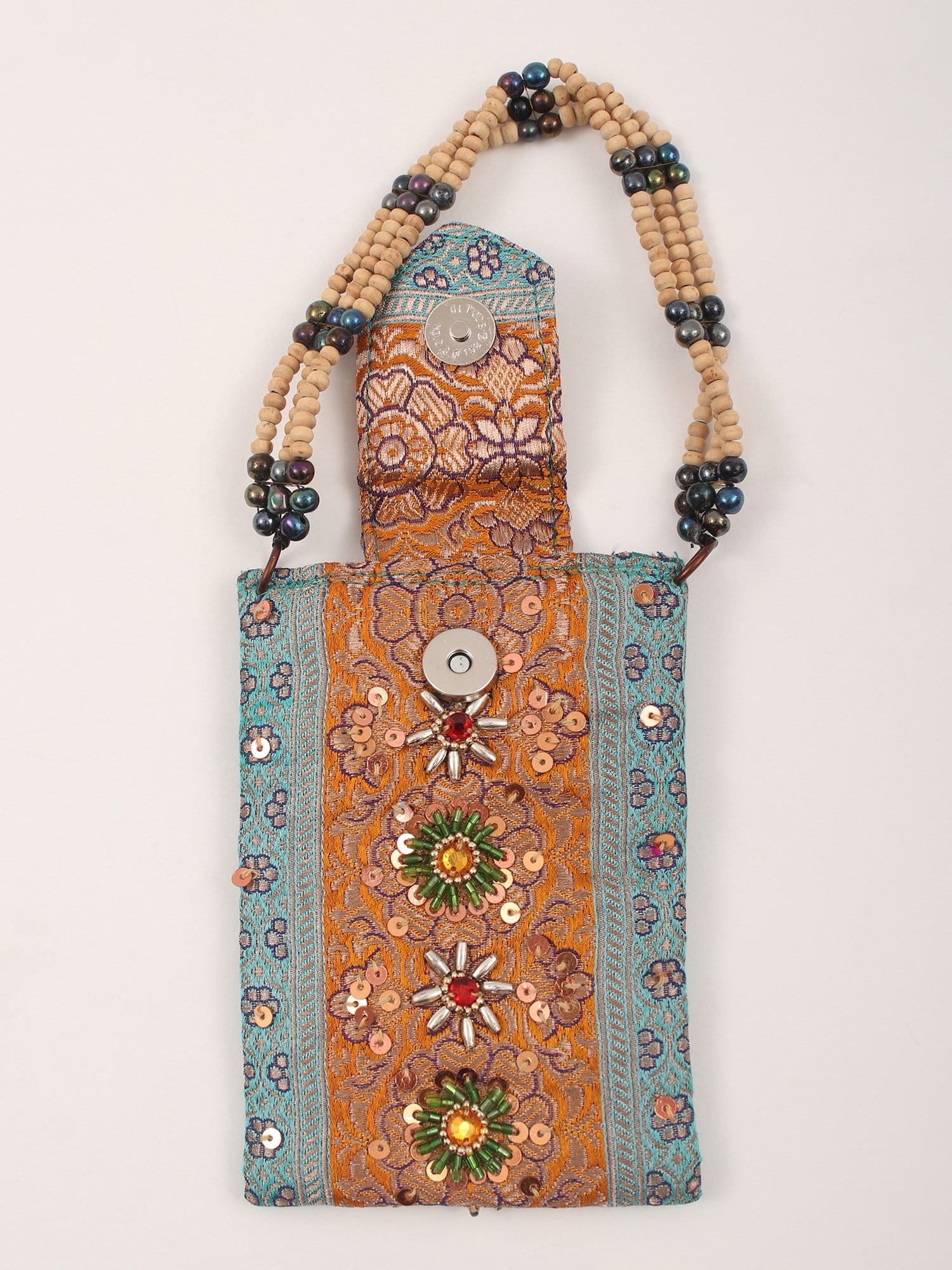 Brocaded Key Case from Banaras with Beaded Handle - 2