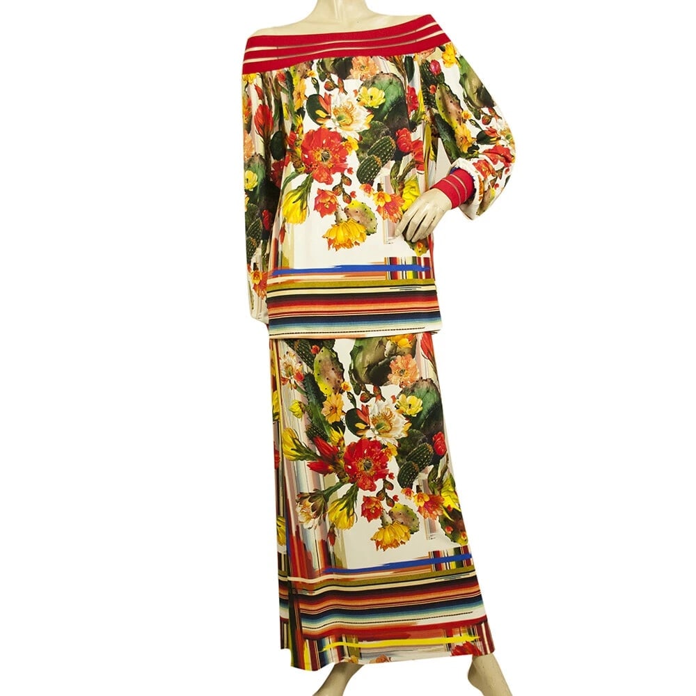 Fuzzi Multicolor Cactus Flowers Off Shoulder Top Long Maxi Skirt Set size S: Title:Fuzzi Multicolor Cactus Flowers Off Shoulder Top Long Maxi Skirt Set size S Description:Uniforme Cream & Black Zebra Animal Print Cami Top Mini Skirt Set size S Fuzzi Multicolor Cactus Flowers