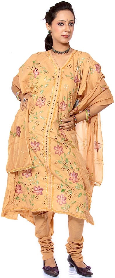Fawn Salwar Suit with Printed Flowers (1 of 1)