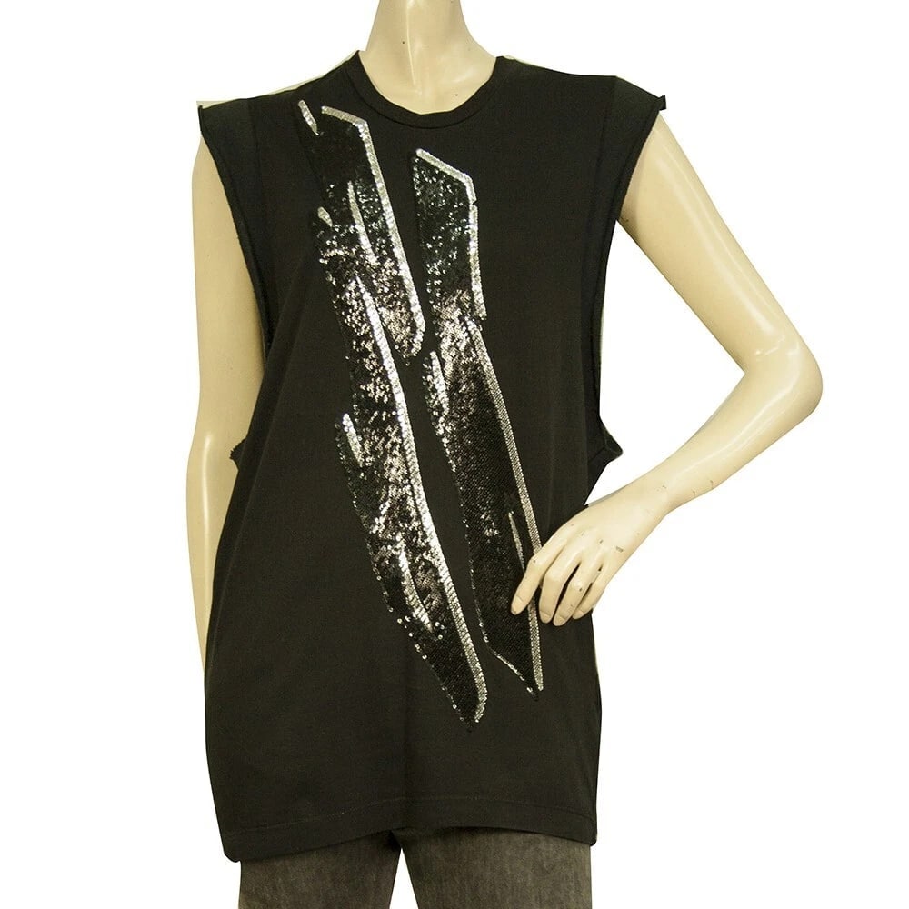 Dsquared2 D2 Black Sleeveless Sequined Long Cotton Top Sweatshirt size S (1 of 6)