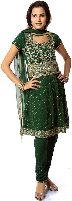 Emerald-Green Anarkali Suit with All-Over Embroidered Sequins (1 of 1)