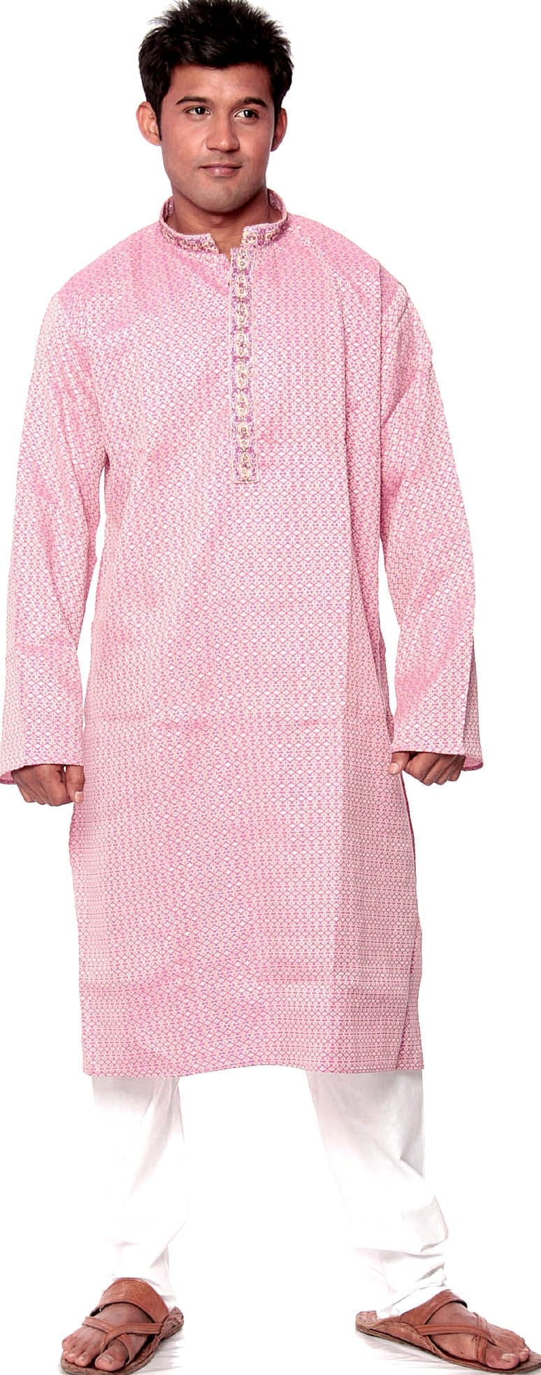 Purple Kurta Set with Thread Weave and Embroidery on Button Palette: Title:Purple Kurta Set with Thread Weave and Embroidery on Button Palette Description:This Kurta transports you to a realm of opulence, where refinement meets heritage in a captivating combination.