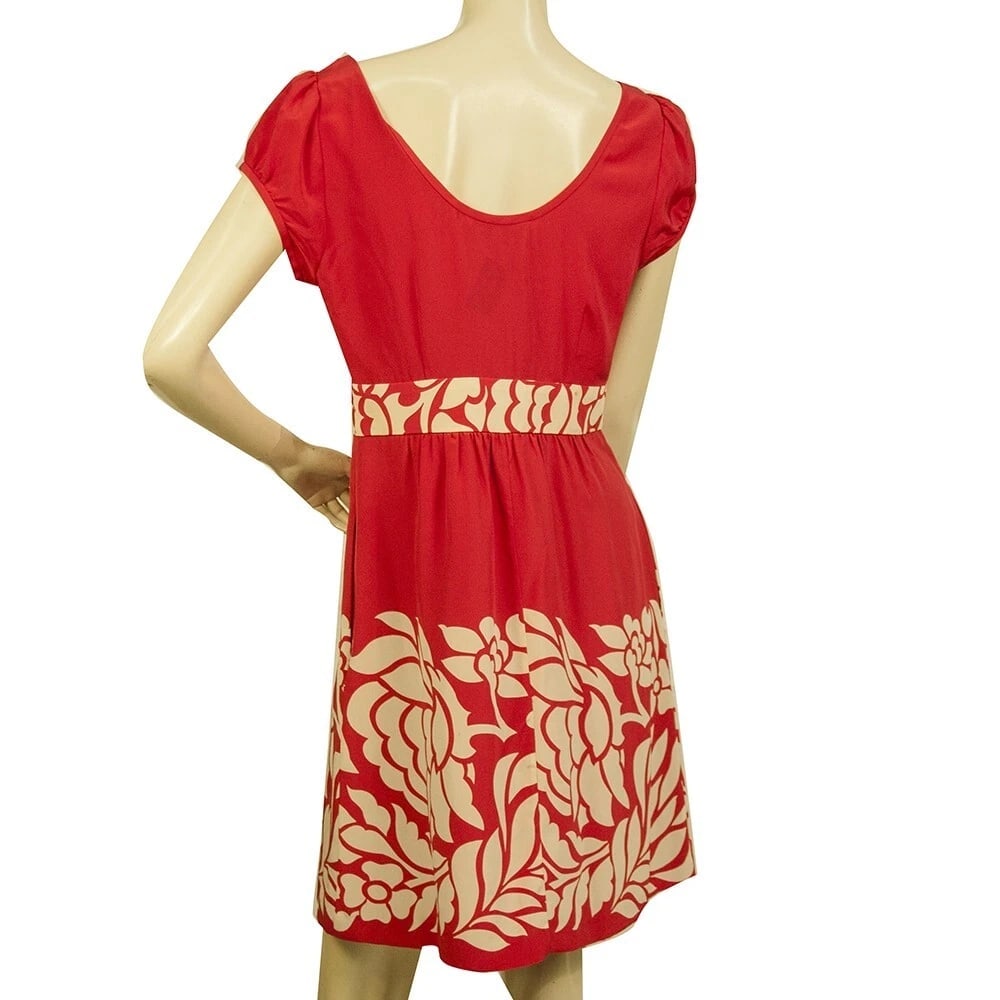 Tibi 100% Silk Red & Floral Cap Sleeve Scoop Neckline Mini Dress size 6 - 2