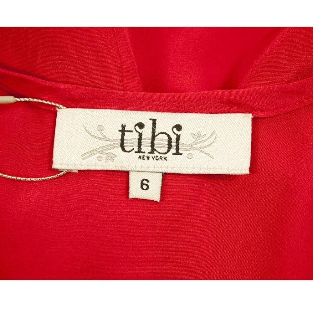 Tibi 100% Silk Red & Floral Cap Sleeve Scoop Neckline Mini Dress size 6 - 3