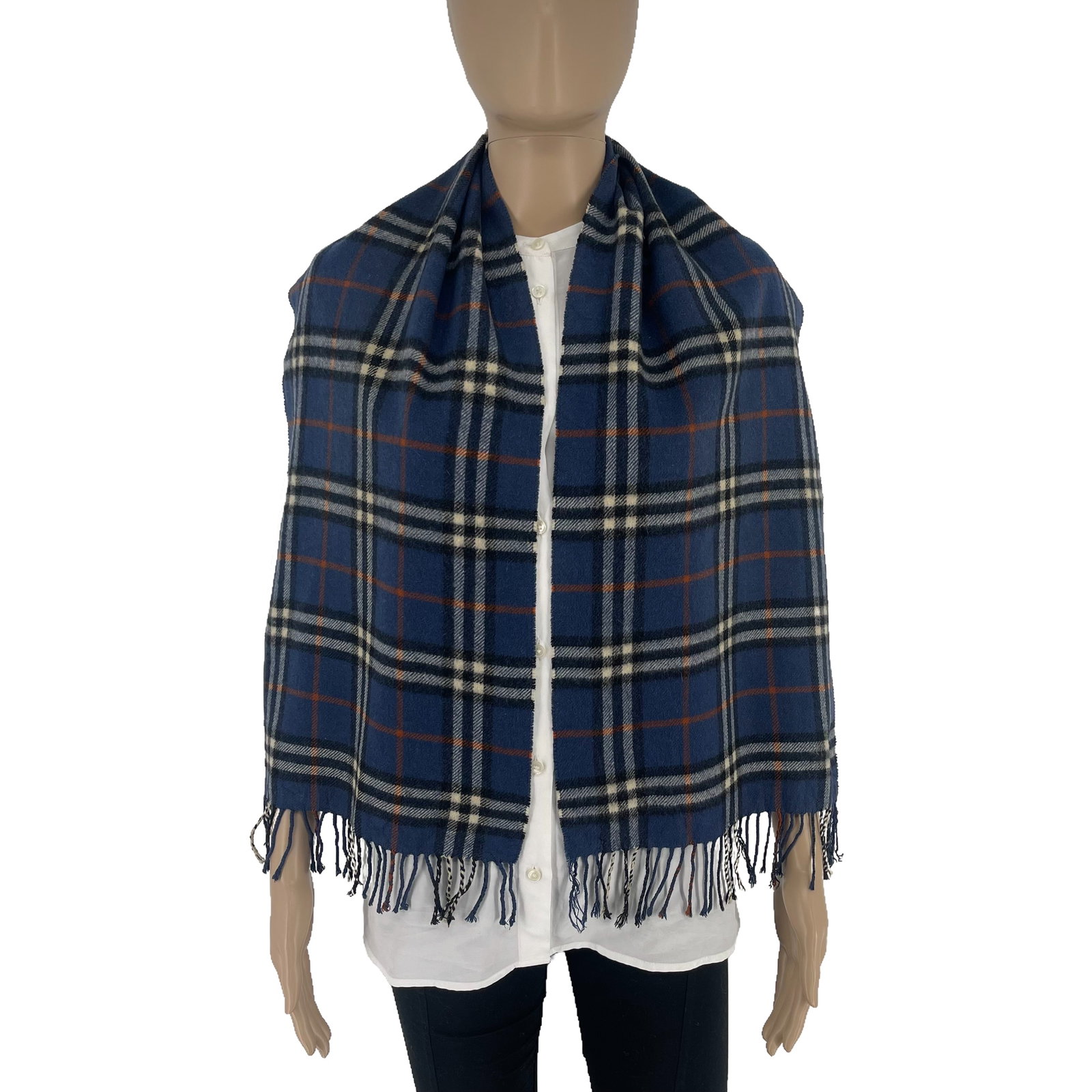 Burberrys Navy Blue Plaid 100% Cashmere Scarf: Title: Burberrys Navy Blue Plaid 100% Cashmere Scarf Brand:Burberry Date/Period: Vintage Materials:100% Cashmere Size:One Size Description:Burberrys Navy Blue Plaid 100% Cashmere Scarf Reserve: