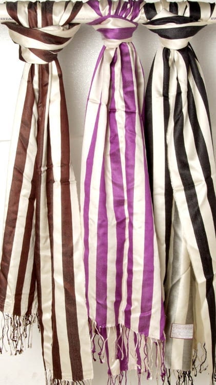 Lot of Three Ivory Striped Woven Scarves (1 of 1)