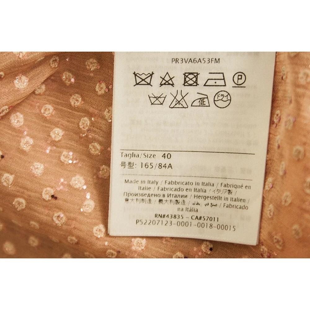 Red Valentino salmon pink silk metallic thread dot longsleeve V neck dress Sz 40 - 4