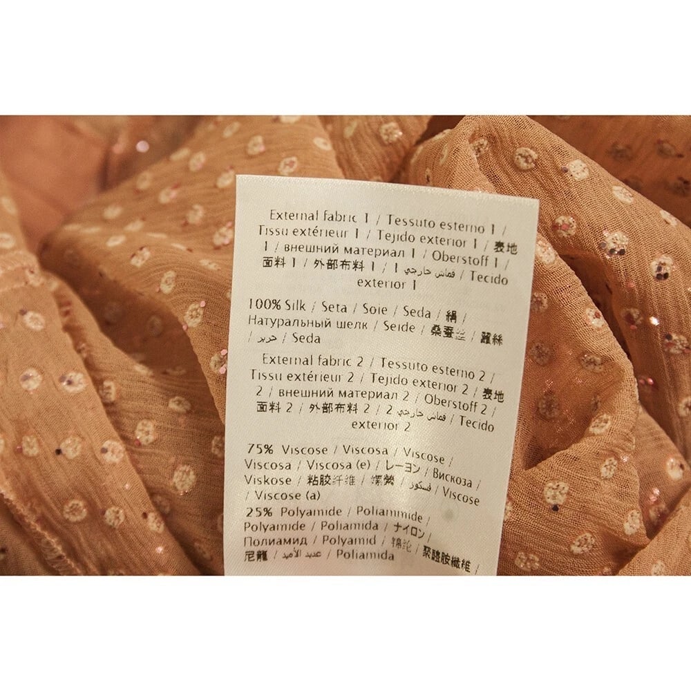 Red Valentino salmon pink silk metallic thread dot longsleeve V neck dress Sz 40 - 5