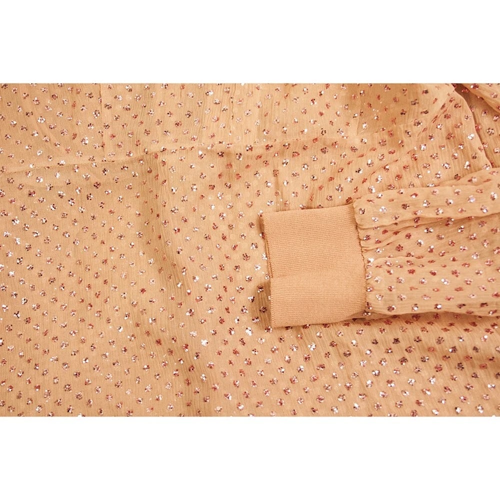 Red Valentino salmon pink silk metallic thread dot longsleeve V neck dress Sz 40 - 6