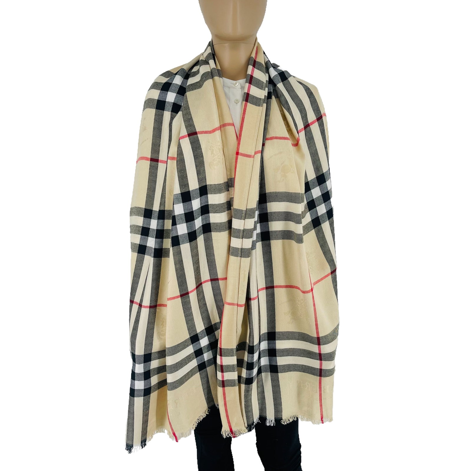 Burberry Beige Plaid Wide 100% Cashmere Scarf: Title: Burberry Beige Plaid Wide 100% Cashmere Scarf Brand:Burberry Date/Period: Modern Materials:100% Cashmere Size:One Size Description:Burberry Beige Plaid Wide 100% Cashmere Scarf Reserve: $60.00