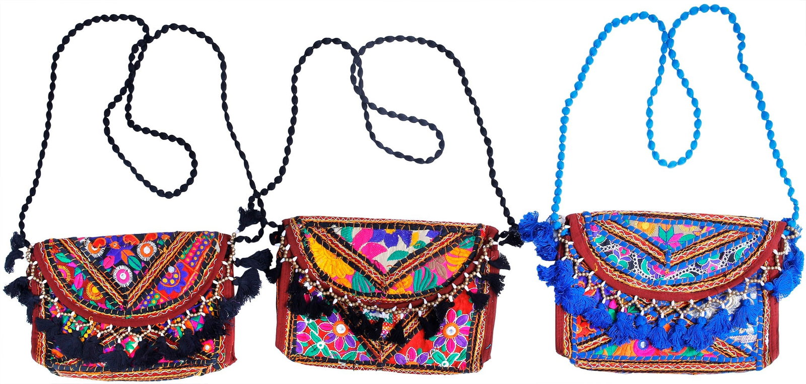 Lot of Three Embroidered Clutch Bags from Kutch with Beads and Mirrors: Title:Lot of Three Embroidered Clutch Bags from Kutch with Beads and Mirrors Reference:itemcode : AE09 Reserve: $88.00 Shipping: Domestic: Shipping rates are determined by destination International: