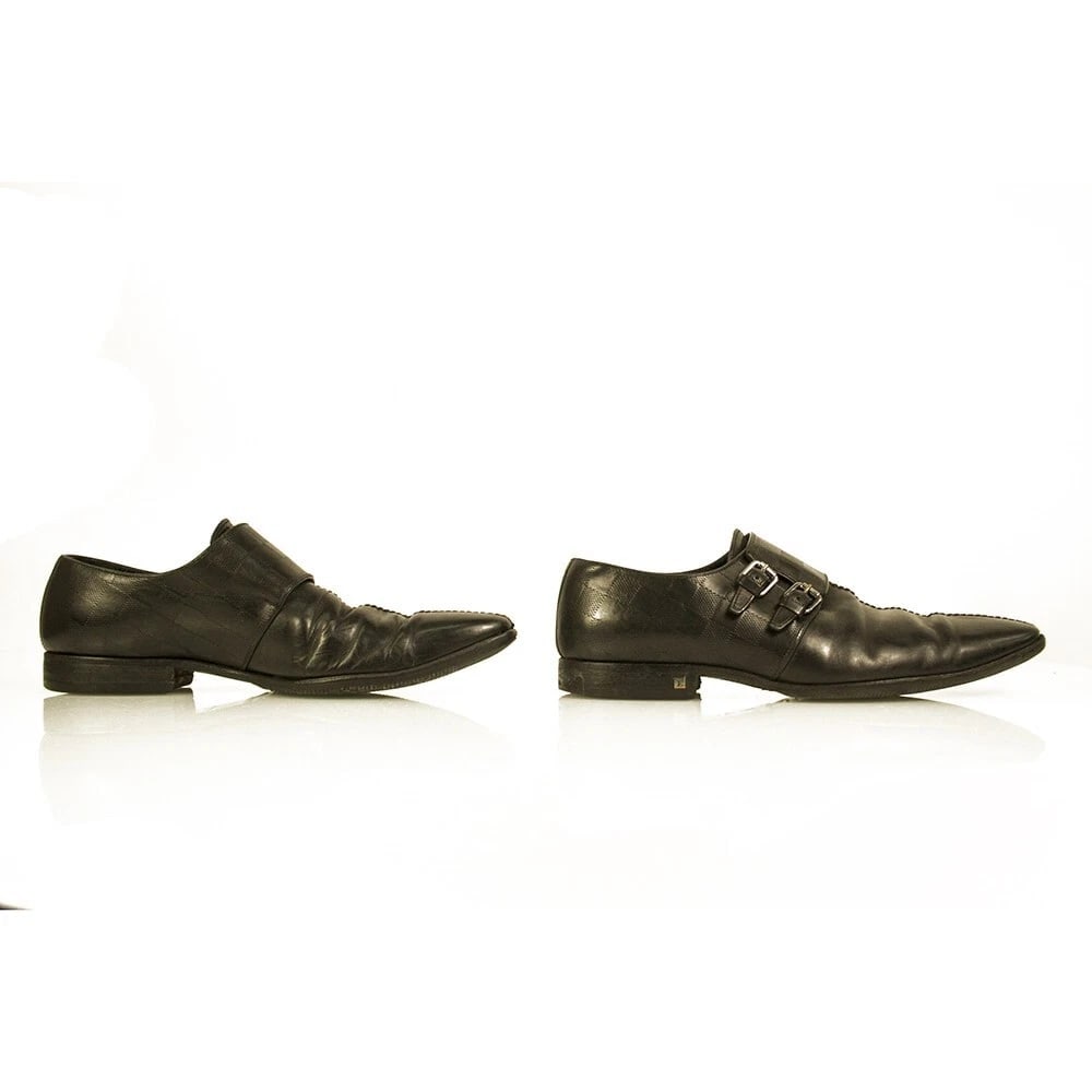Louis Vuitton LV Men's Damier Black Leather Double Buckle Monk Shoes size 7.5 - 4