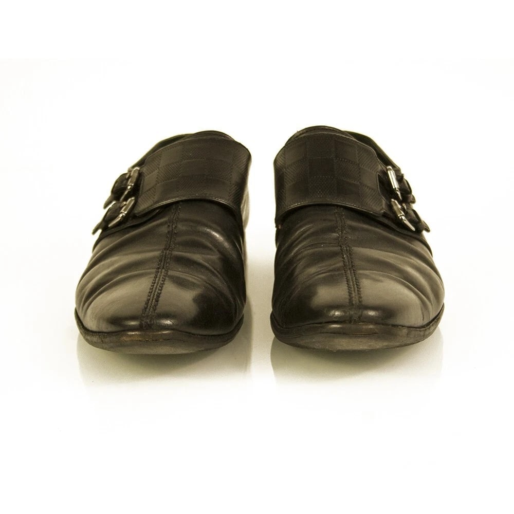 Louis Vuitton LV Men's Damier Black Leather Double Buckle Monk Shoes size 7.5 - 5