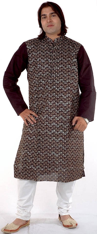 Black Kurta Set with All-Over Embroidery: Title:Black Kurta Set with All-Over Embroidery Description:This ?black Kurta? is a mesmerising fusion of tradition and contemporary style. Crafted from 100% cotton, this lavish outfit oozes
