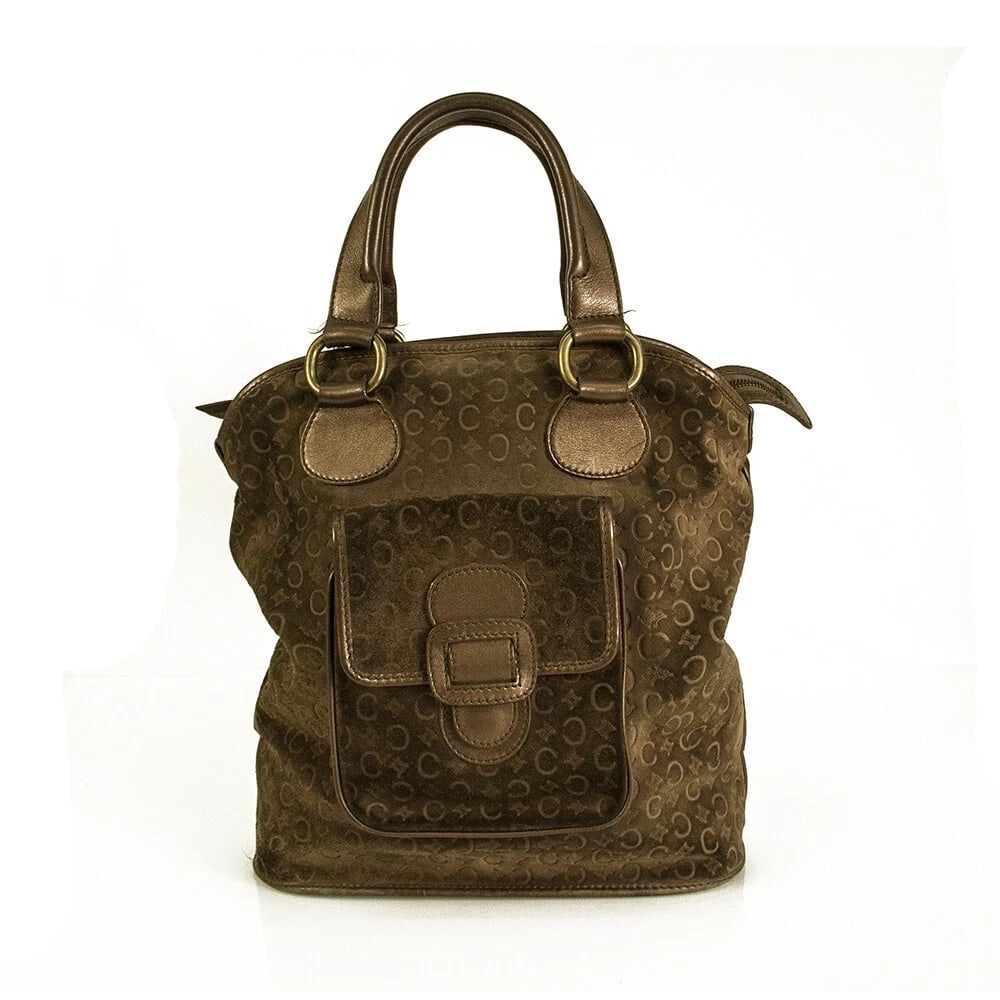 Celine Monogram Brown Suede Shiny Leather Top Handles Grab bag Handbag: Title:Celine Monogram Brown Suede Shiny Leather Top Handles Grab bag Handbag Description:Celine Monogram Brown Suede Shiny Leather Top Handles Grab bag Handbag This stylish handbag is a stunning