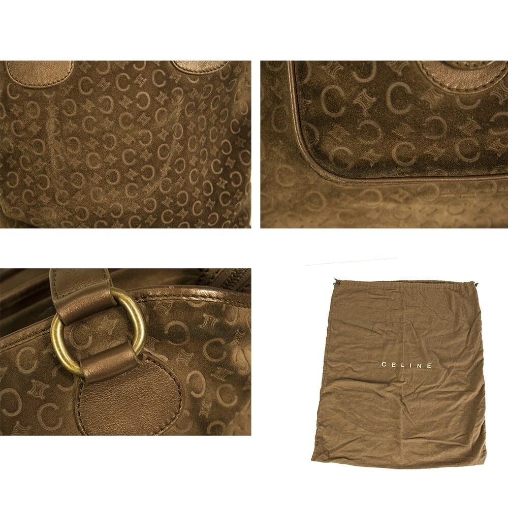 Celine Monogram Brown Suede Shiny Leather Top Handles Grab bag Handbag - 6