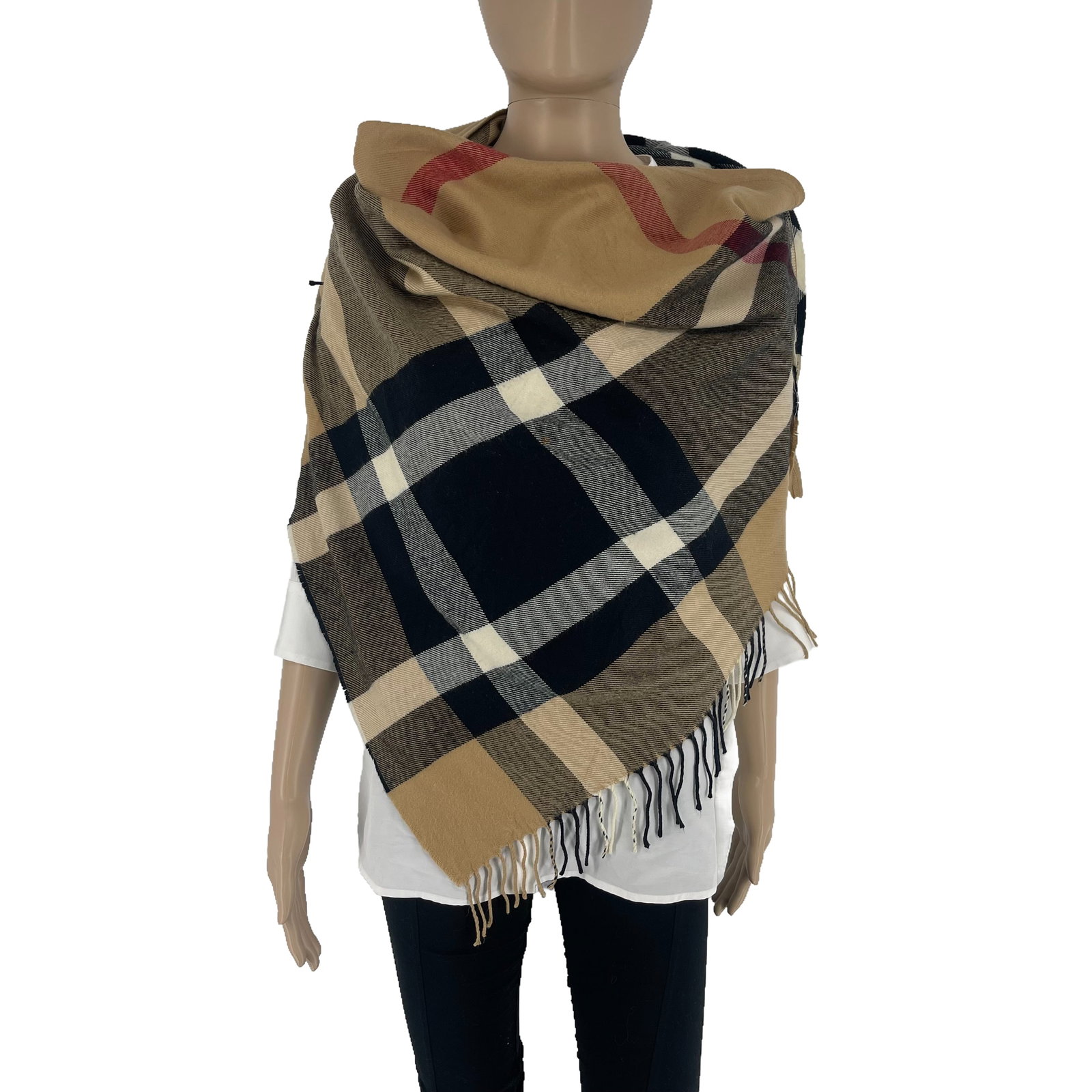 Burberry Beige Plaid Triangle 100% Wool Scarf (1 of 9)