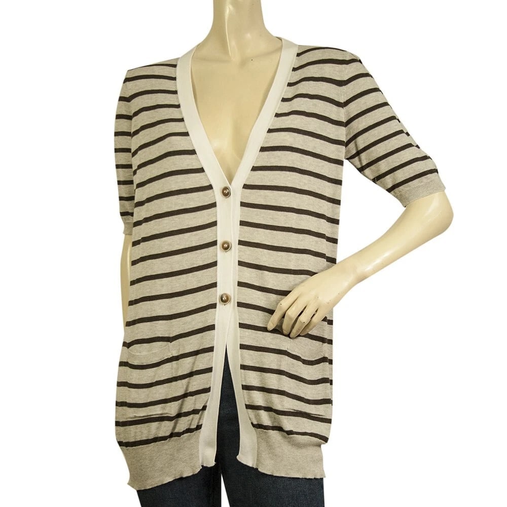 Fabiana Filippi Gray Brown Cotton Knit Striped Short Sleeve Cardigan Cardi: Title:Fabiana Filippi Gray Brown Cotton Knit Striped Short Sleeve Cardigan Cardi Description:Fabiana Filippi Gray Brown Cotton Knit Striped Short Sleeve Cardigan Cardi Comfortable, elegant and easy