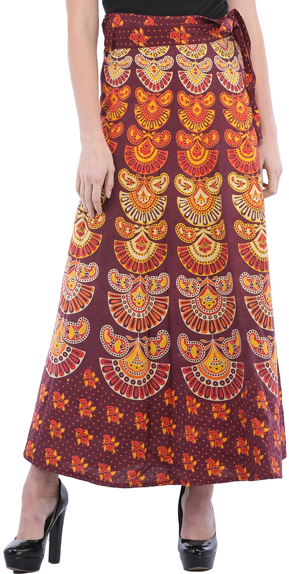Block-Printed Sanganeri Wrap-Around Skirt from Pilkhuwa: Title:Block-Printed Sanganeri Wrap-Around Skirt from Pilkhuwa Description:This lovely block-printed skirt from the Pilkhuwa region of Uttar Pradesh comes in solid pastels that set off the peculiar