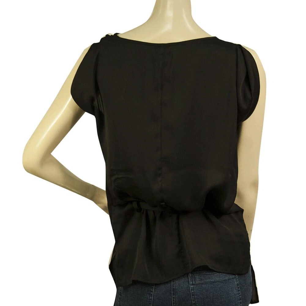 Barbara I Gongini Black Sleeveless Long Length Belted polyester Top - 2