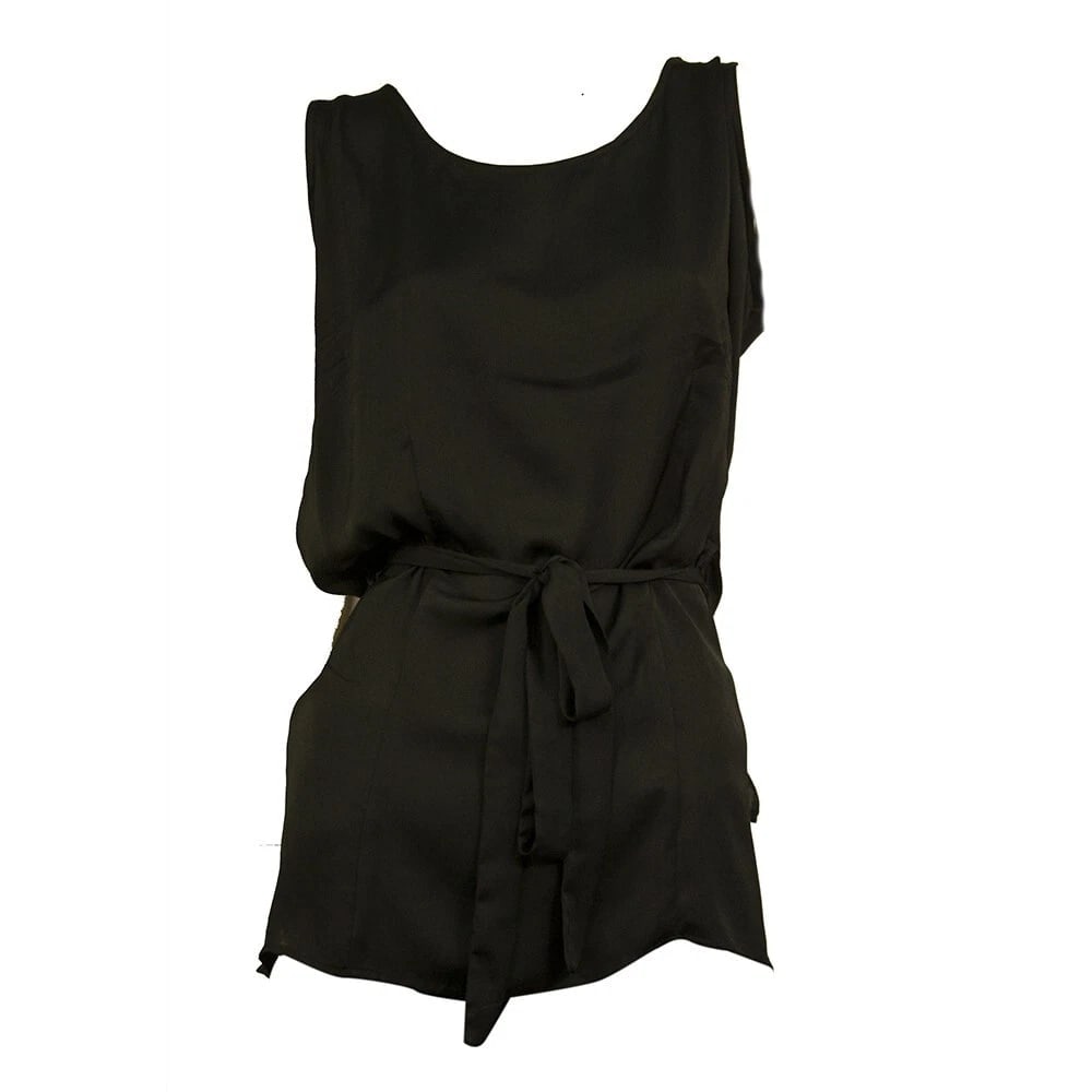 Barbara I Gongini Black Sleeveless Long Length Belted polyester Top - 6