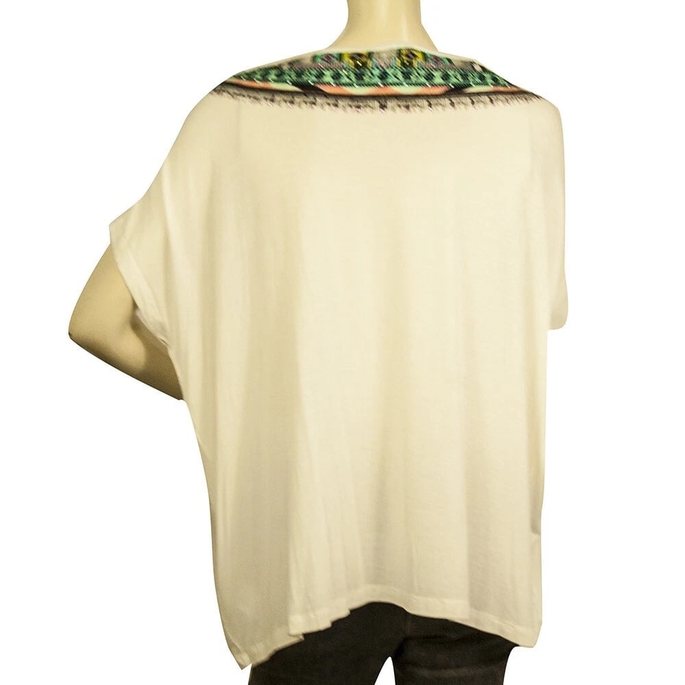 Camilla White Modal Ethnic Beaded Top Boho Oversize T- Shirt size S - 2