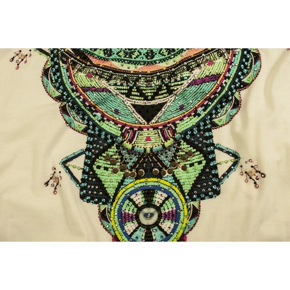 Camilla White Modal Ethnic Beaded Top Boho Oversize T- Shirt size S - 7