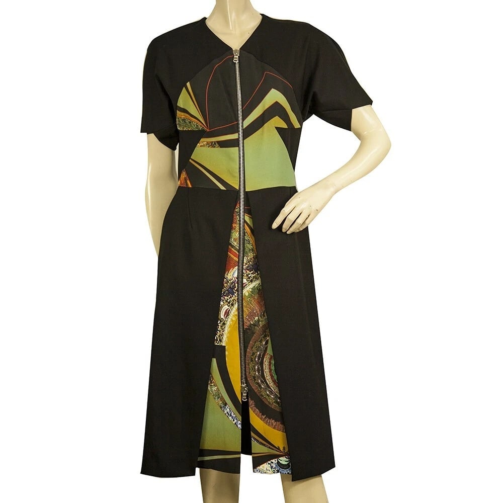 ETRO Black Green Zipper Front Short Sleeve Robe Manteau Dress Coat size 40 (1 of 6)