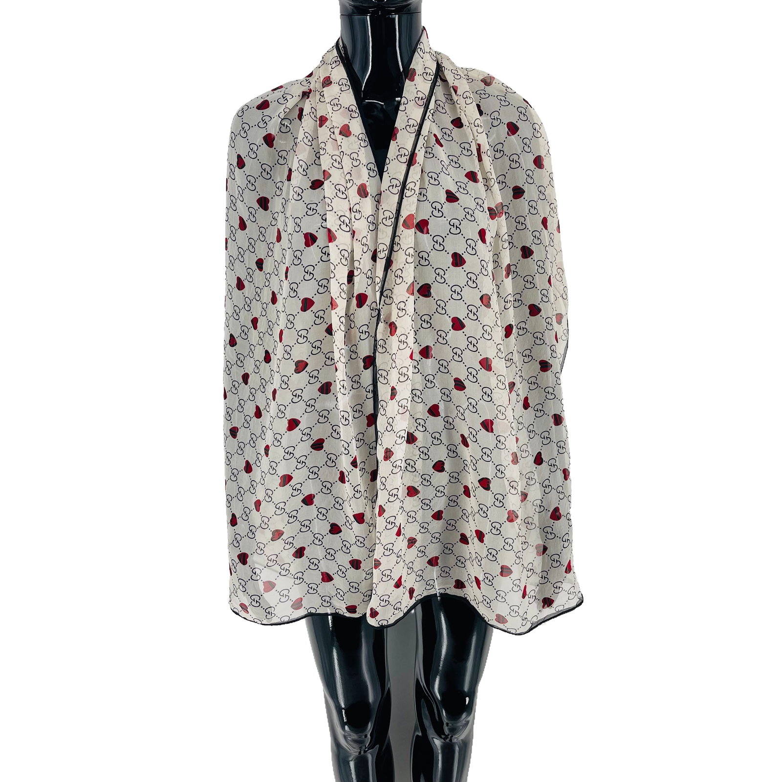 Gucci White Printed 100% Silk Scarf!: Title: Gucci White Printed 100% Silk Scarf! Brand:Gucci Date/Period: Modern Materials:100% Silk Size:One Size Description:Gucci White Printed 100% Silk Scarf! Reserve: $100.00 Shipping: Domestic: Flat
